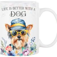 Hunde-Tasse LIFE IS BETTER WITH A DOG mit Yorkshire Terrier Bild 1