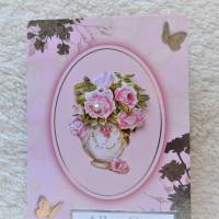 Glückwunschkarte (Nr. 2) "Alles Gute" rosa 3-D Motiv Vase. Bild 2