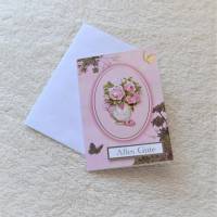 Glückwunschkarte (Nr. 2) "Alles Gute" rosa 3-D Motiv Vase. Bild 3
