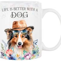 Hunde-Tasse LIFE IS BETTER WITH A DOG mit Sheltie Bild 1