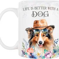 Hunde-Tasse LIFE IS BETTER WITH A DOG mit Sheltie Bild 2