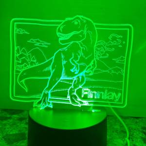 Schlummerlicht Kinderzimmer, Nachtlicht Dinosaurier, Dekoration Kinderzimmer, Namensgravur, 3D Effekt Bild 4