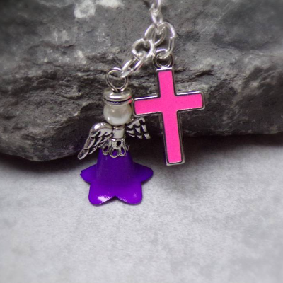 Glaube Firmung Kommunion Taufe Konfirmation Kreuz Engel    Schlüsselanhänger  lila 