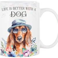 Hunde-Tasse LIFE IS BETTER WITH A DOG mit Langhaardackel Bild 1