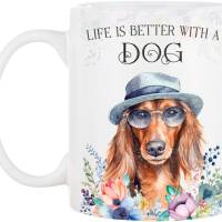 Hunde-Tasse LIFE IS BETTER WITH A DOG mit Langhaardackel Bild 2