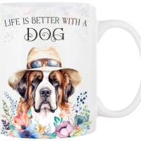 Hunde-Tasse LIFE IS BETTER WITH A DOG mit Bernhardiner Bild 1