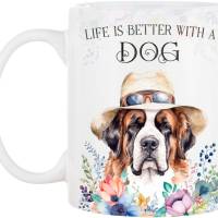 Hunde-Tasse LIFE IS BETTER WITH A DOG mit Bernhardiner Bild 2