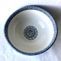 Leicht ovales Waschbecken /weiß/creme/blau mit Deko Bordüre   Ø 30/28,5 cm Höhe 13,5 cm Bild 1