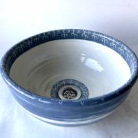 Leicht ovales Waschbecken /weiß/creme/blau mit Deko Bordüre   Ø 30/28,5 cm Höhe 13,5 cm Bild 3