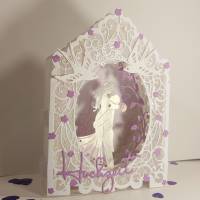 Hochzeitskarte weiß fliederlila Geld-Fach edel elegant Dioramakarte Stellkarte Grußkarte Hochzeit Bild 2