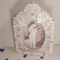 Hochzeitskarte weiß fliederlila Geld-Fach edel elegant Dioramakarte Stellkarte Grußkarte Hochzeit Bild 3