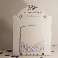 Hochzeitskarte weiß fliederlila Geld-Fach edel elegant Dioramakarte Stellkarte Grußkarte Hochzeit Bild 4