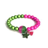 elastisches Armband aus magischen Leuchtperlen in Pink und Grün mit gestrickter bicolor Mini-Kugel Bild 1