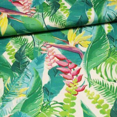 Dekostoff "tropische Blätter und Blüten", wasser- und schmutzabweisend, 160 cm breit, Meterware, Preis pro 0,25