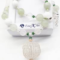 Zartgrüne Kette mit weißen Jadeperlen und Glasperlen 925 Silber Bild 5