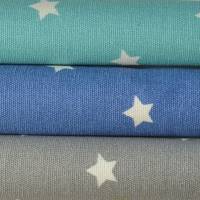 ♕ Baumwollstoff beschichtet Wachstuch mit Sternen blau, mint und grau 50 x 155 cm ♕ Bild 1