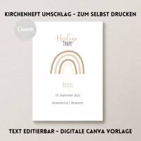 Canva Design | Kirchenheft Taufe digital | Regenbogen Beige | Neutral | Personalisiert | Sofort Download | selbst druck Bild 1