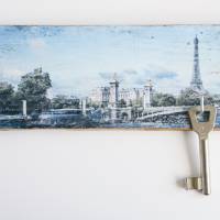 Paris Eiffelturm Schlüsselbrett upcycling Weinkistenbrett mit 4 Haken Bild 1
