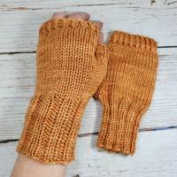 Fingerlose Handschuhe mit Seide Größe S Bronze schimmernd Bild 1