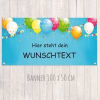 Banner zur Einschulung - Kinderparty - Jubiläum 100 x 50 cm | Bunte Luftballons - blau Bild 1