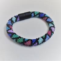 Schmuckset Rauten gehäkelt, blau türkis grün rose koralle schwarz, Kette +/- Armband, Glasperlen Rocailles, Häkelschmuck Bild 3