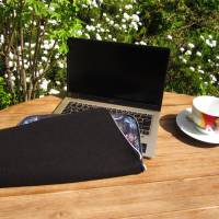 Laptoptasche Notebooktasche aus Filz, schwarz, Rundumreißverschluss, Innenfutter "Motorradmotiv". Handmade Bild 3