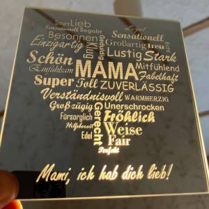 Muttertag Geschenk, Personalisierter Spiegel, 15x15 cm, Dekoration, Motiv Mama, Wunschgravur Bild 1