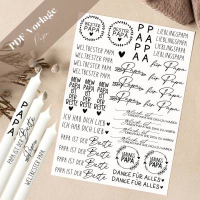 PDF Vorlage "Papa" Kerzentattoo Kerzensticker Kerzen Gestalten Vatertag Bester Papa Lieblingspapa Hab dich lieb
