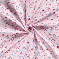 Stoff Baumwolle Popeline "Vogelhäuschen" Kleiderstoff Dekostoff rosa Kinderstoff Bild 2
