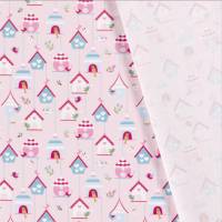 Stoff Baumwolle Popeline "Vogelhäuschen" Kleiderstoff Dekostoff rosa Kinderstoff Bild 3