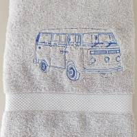 Geschenk-Set Handtuch und Duschtuch bestickt Handmad Nostalgie Bus Nostalgie  NEU Bild 1