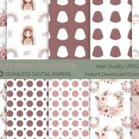 10 Boho Seamless Pattern, Nahtloses Digitales Papier, Sublimation, digitale Muster, soft pink, Commercial License Bild 1