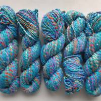 100 g Strang Candy Silk Yarn, Maulbeerseide, Bouretteseide, türkis-bunt, 90 m Bild 1