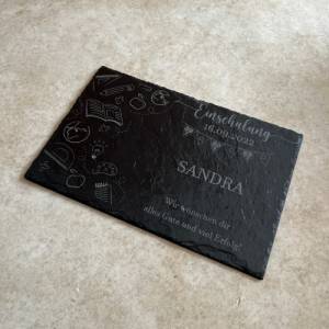 Schieferplatte 30x20 cm, Personalisiertes Geschenk zur Einschulung, Schulanfang, Wunschgravur Bild 3