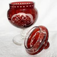Vintage Geschliffenes Rubinglas Böhmen  böhmisches Glas - Deckeldose Bild 1
