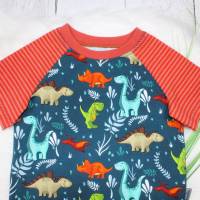 Dinofreunde T-Shirt kurzarm Dino Dinosaurier Raglan Kindershirt Sommershirt denkelblau rostrot Bild 3