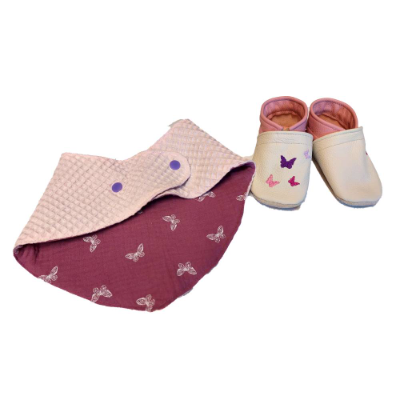 Krabbelschuhe Lauflernschuhe Baby Set Schuhe und Halstuch bestickt personalisiert