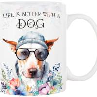 Hunde-Tasse LIFE IS BETTER WITH A DOG mit Bullterrier Bild 1
