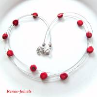 Edelsteinkette kurz dreireihig Koralle rot Perlen Edelstein Kette Perlenkette Korallenkette handgefertigt Bild 3