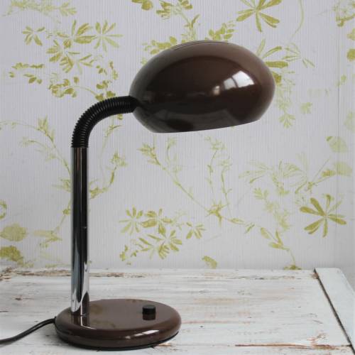 braune Tischlampe mit beweglichem Schirm Vintage