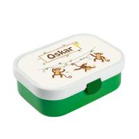 Brotdose Mepal mit Namen, Lunchbox & Trinkflasche für Jungen mit Obsteinsatz und Gabel, Motiv Affen Bild 1