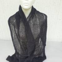 Leichtes Schultertuch Sommertuch Schal mit kleinem Zopfmuster aus Mohair mit Seide Schwarz ➜ Bild 1