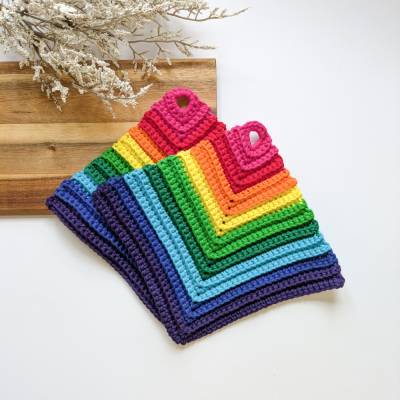 Regenbogen Topflappen Baumwolle | Gehäkelte Topflappen aus Baumwolle | Regenbogen Geschenkidee | Geschenk für Hobbyköche