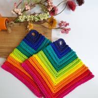 Gehäkelte Topflappen Regenbogenfarben 1 Paar | bunte Topflappen gehäkelt Baumwolle | nützliche Küchenutensilien | LGBT Bild 6