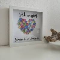 Geschenk zur Hochzeit/ Personalisiertes Draht Herz im 3D Bilderrahmen mit Just Married/ Handgemacht von Draht Elfe Bild 2