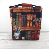 Projekttasche Katzen im Bücherregal Größe S, RiceBag, Nadelgarage optional Bild 3
