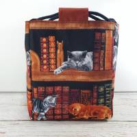 Projekttasche Katzen im Bücherregal Größe S, RiceBag, Nadelgarage optional Bild 4