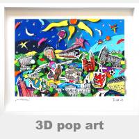Wuppertal 3D pop art bild Schwebebahn skyline personalisierbar fine art limited edition geschenk Bild 1