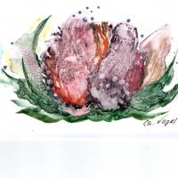 Grußkarte,  Experiment-      Kaktusblüte, multicolor-  handgemalt Bild 1
