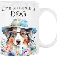 Hunde-Tasse LIFE IS BETTER WITH A DOG mit Australian Shepherd Bild 1